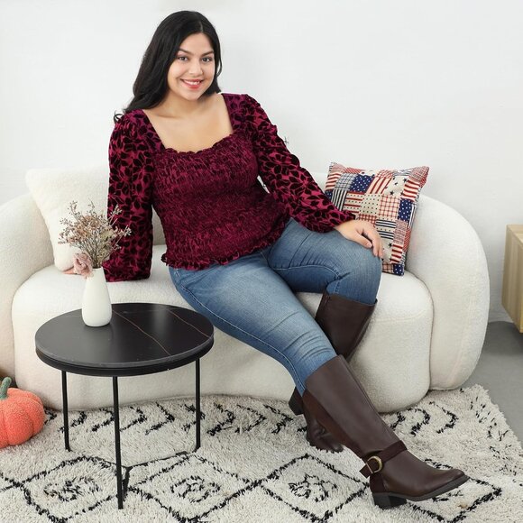 ⚡Women's Dark Brown Comfort Extra Wide Calf Pull On Side Zipper Knee High Boots - Picture 4 of 6